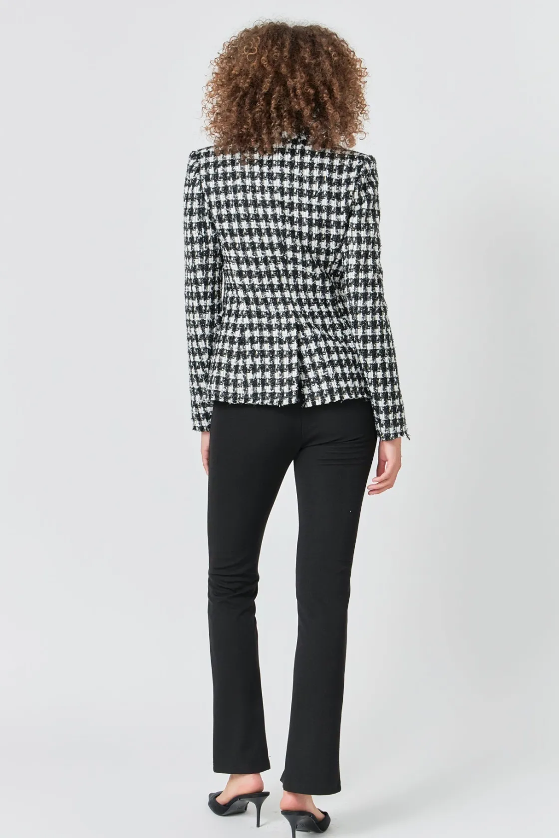 endless_rose__premium_che_2.webp ENDLESS ROSE Blazers | Tops*- Premium Checked Tweed Blazer BLACK/WHITE