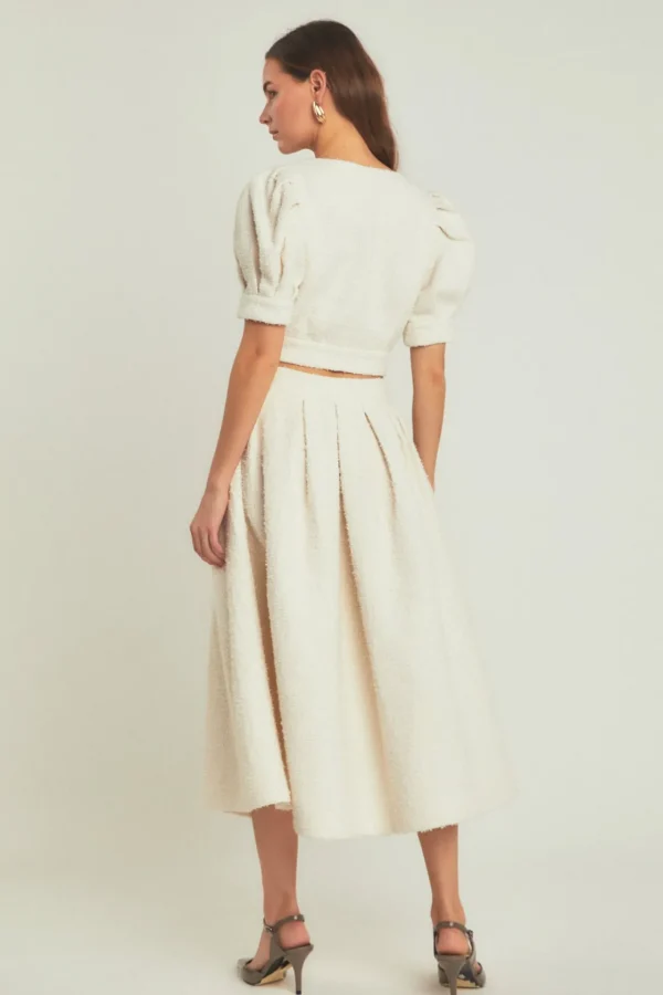 ENDLESS ROSE Matching Sets | Tops*- Premium Cropped Tweed Puff Sleeve Top IVORY