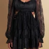 ENDLESS ROSE Lace Dresses | Tops*- Premium Cut-out Lace Mini Dress BLACK