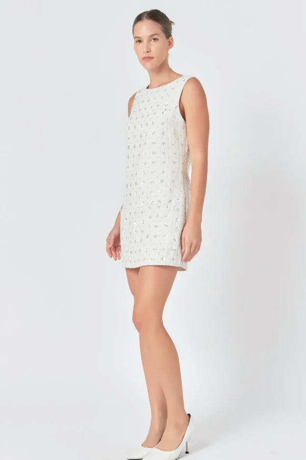 ENDLESS ROSE Tweed Dresses | Tops*- Premium Floral Embellishment Tweed Mini Dress