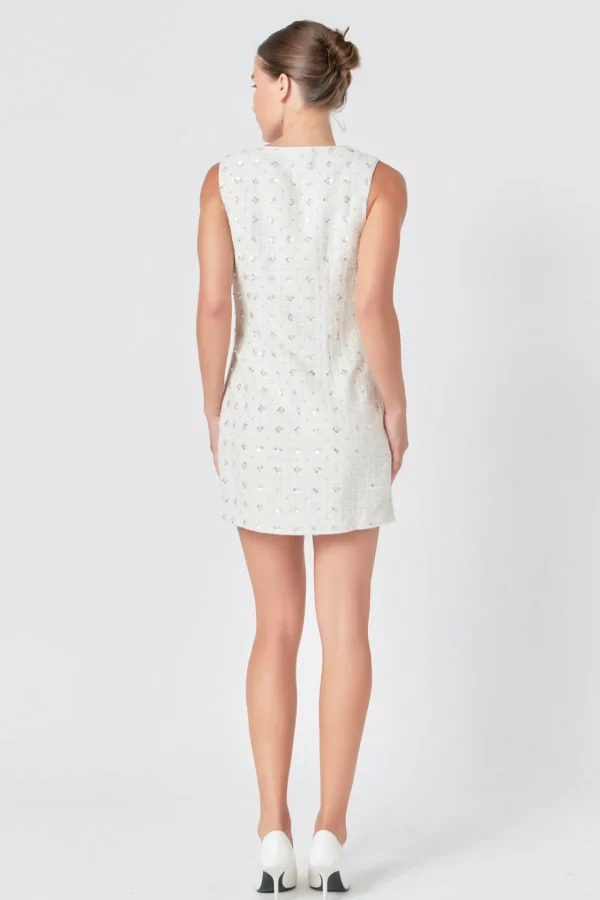 ENDLESS ROSE Tweed Dresses | Tops*- Premium Floral Embellishment Tweed Mini Dress