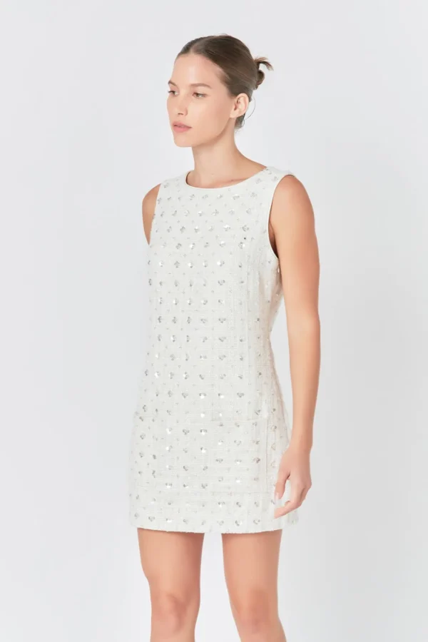 ENDLESS ROSE Tweed Dresses | Tops*- Premium Floral Embellishment Tweed Mini Dress
