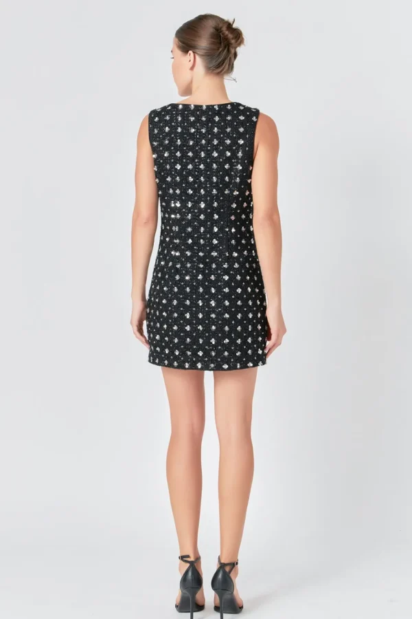 ENDLESS ROSE Tweed Dresses | Tops*- Premium Floral Embellishment Tweed Mini Dress
