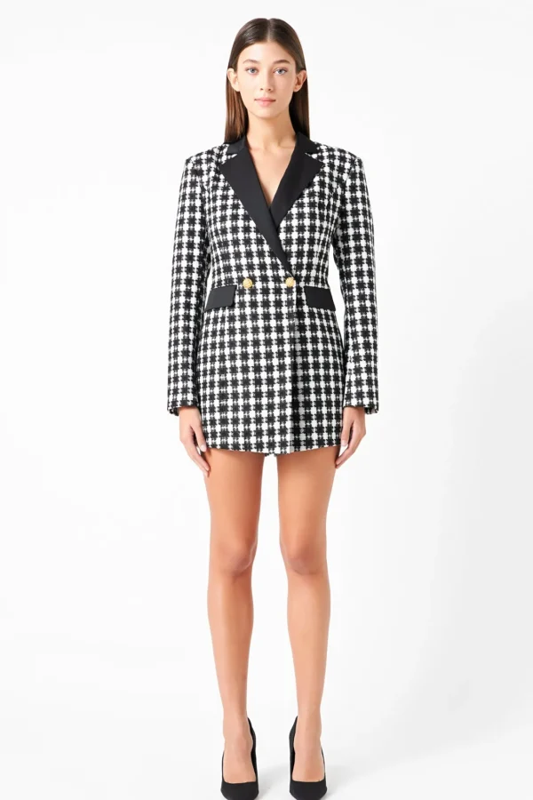 ENDLESS ROSE Blazers | Tops*- Premium Houndstooth Blazer Romper