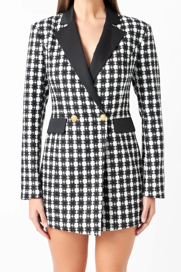 ENDLESS ROSE Blazers | Tops*- Premium Houndstooth Blazer Romper