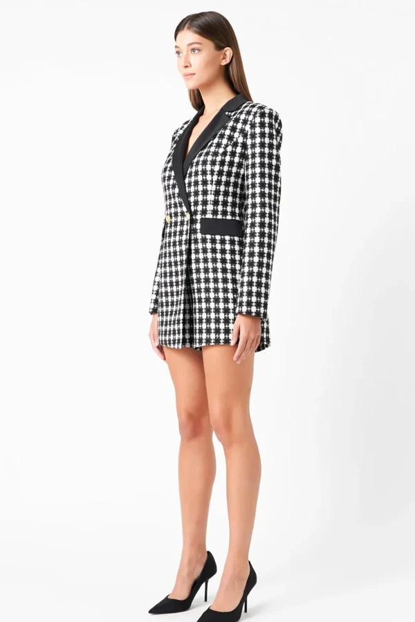 ENDLESS ROSE Blazers | Tops*- Premium Houndstooth Blazer Romper