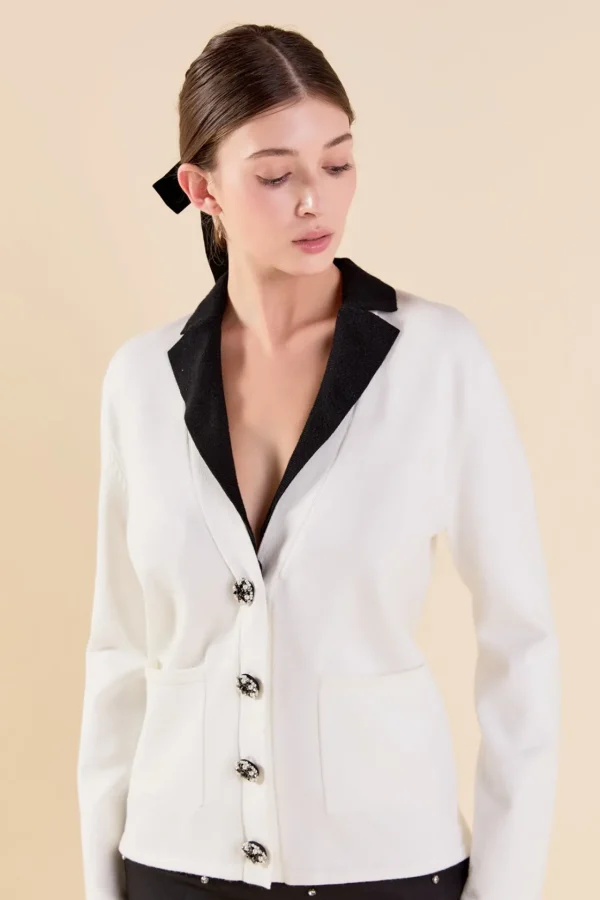 ENDLESS ROSE Sweaters & Knits | Blazers*- Premium Jewel Knit Blazer Cardigan IVORY/BLACK