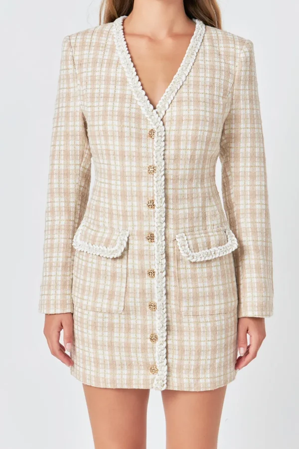 ENDLESS ROSE Tweed Dresses | Tops*- Premium Long Sleeve Tweed Mini Dress