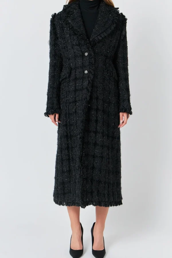 ENDLESS ROSE Jackets & Coats | Tops*- Premium Long Tweed Coat BLACK