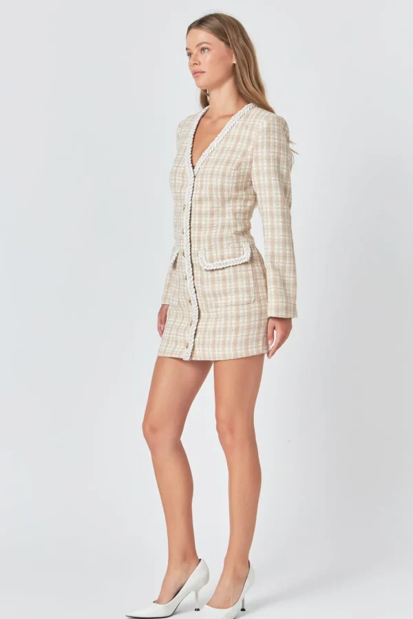 ENDLESS ROSE Tweed Dresses | Tops*- Premium Long Sleeve Tweed Mini Dress