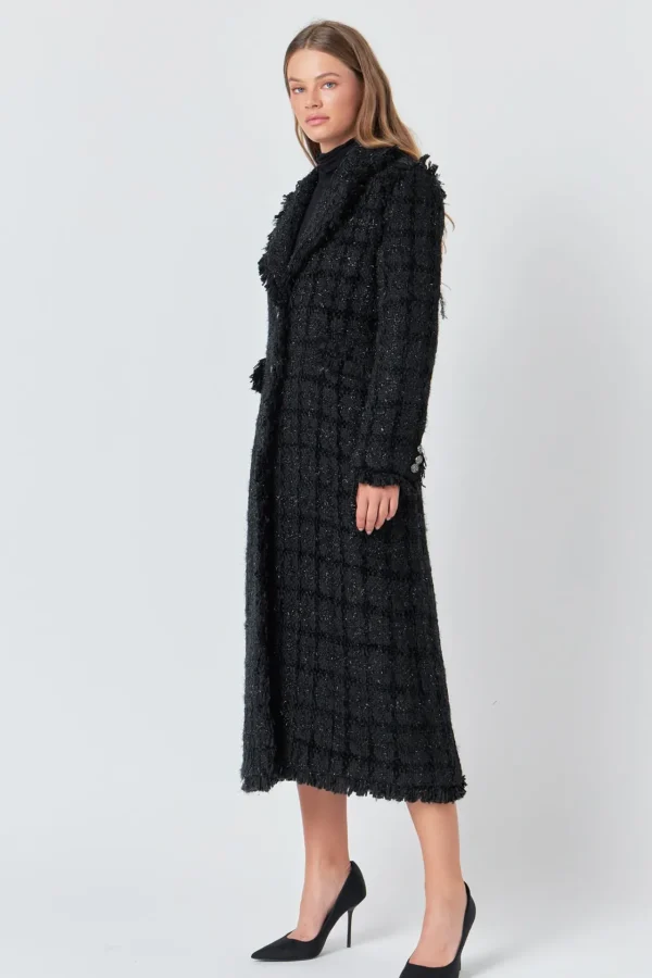 ENDLESS ROSE Jackets & Coats | Tops*- Premium Long Tweed Coat BLACK
