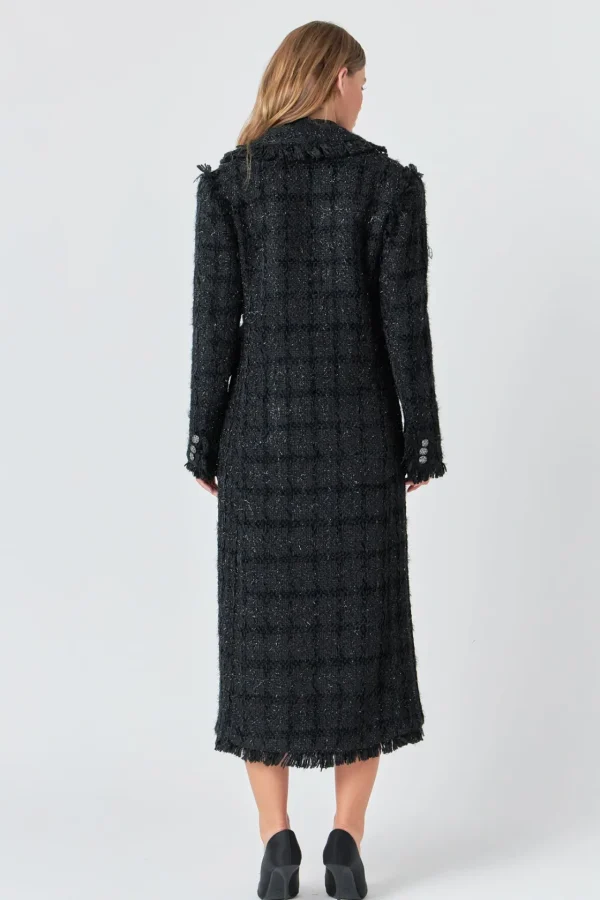 ENDLESS ROSE Jackets & Coats | Tops*- Premium Long Tweed Coat BLACK