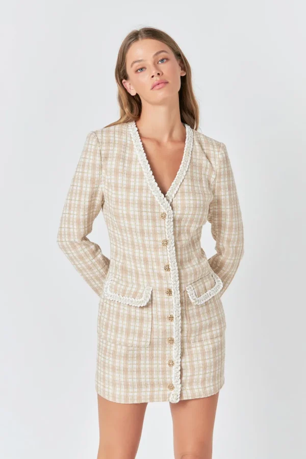 ENDLESS ROSE Tweed Dresses | Tops*- Premium Long Sleeve Tweed Mini Dress