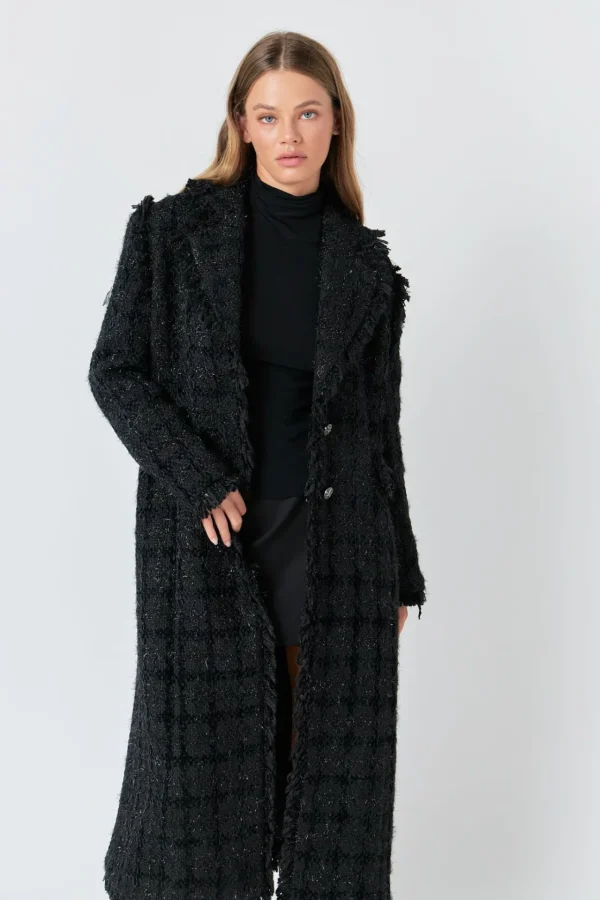 ENDLESS ROSE Jackets & Coats | Tops*- Premium Long Tweed Coat BLACK