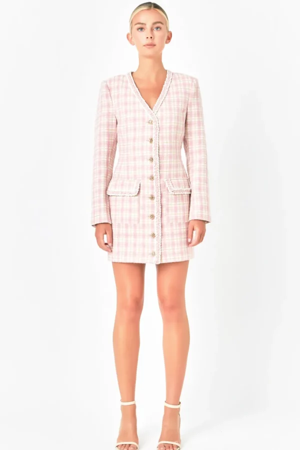 ENDLESS ROSE Tweed Dresses | Tops*- Premium Long Sleeve Tweed Mini Dress
