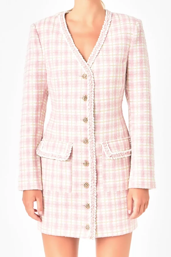 ENDLESS ROSE Tweed Dresses | Tops*- Premium Long Sleeve Tweed Mini Dress