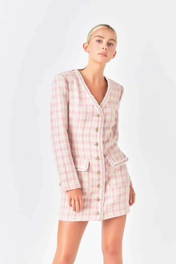 ENDLESS ROSE Tweed Dresses | Tops*- Premium Long Sleeve Tweed Mini Dress