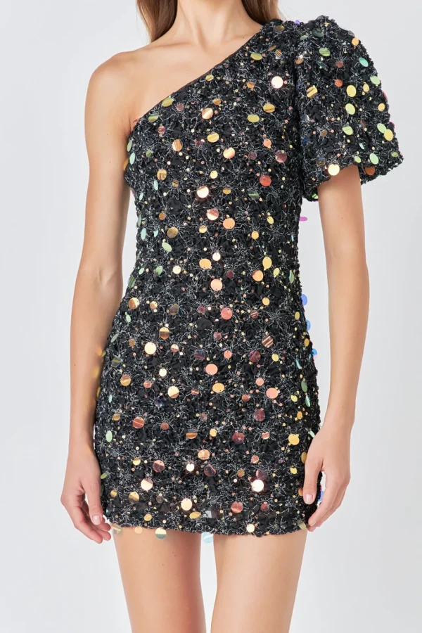 ENDLESS ROSE One Shoulder | Sequin Dresses*- Premium One-Shoulder Sequin Mini Dress