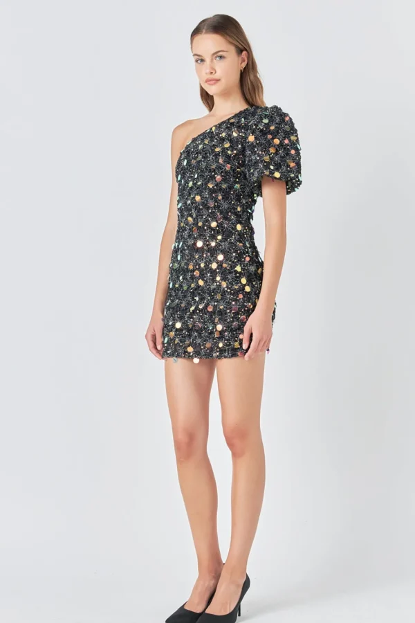 ENDLESS ROSE One Shoulder | Sequin Dresses*- Premium One-Shoulder Sequin Mini Dress