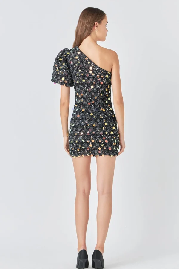 ENDLESS ROSE One Shoulder | Sequin Dresses*- Premium One-Shoulder Sequin Mini Dress
