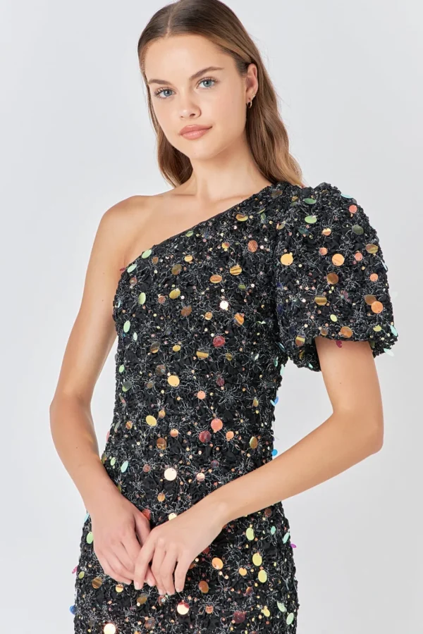 ENDLESS ROSE One Shoulder | Sequin Dresses*- Premium One-Shoulder Sequin Mini Dress
