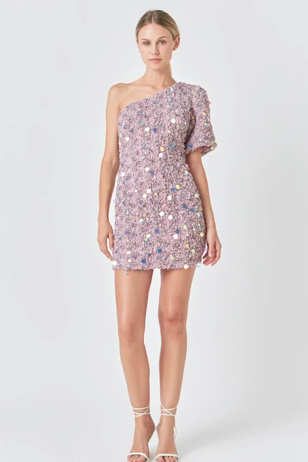ENDLESS ROSE One Shoulder | Sequin Dresses*- Premium One-Shoulder Sequin Mini Dress