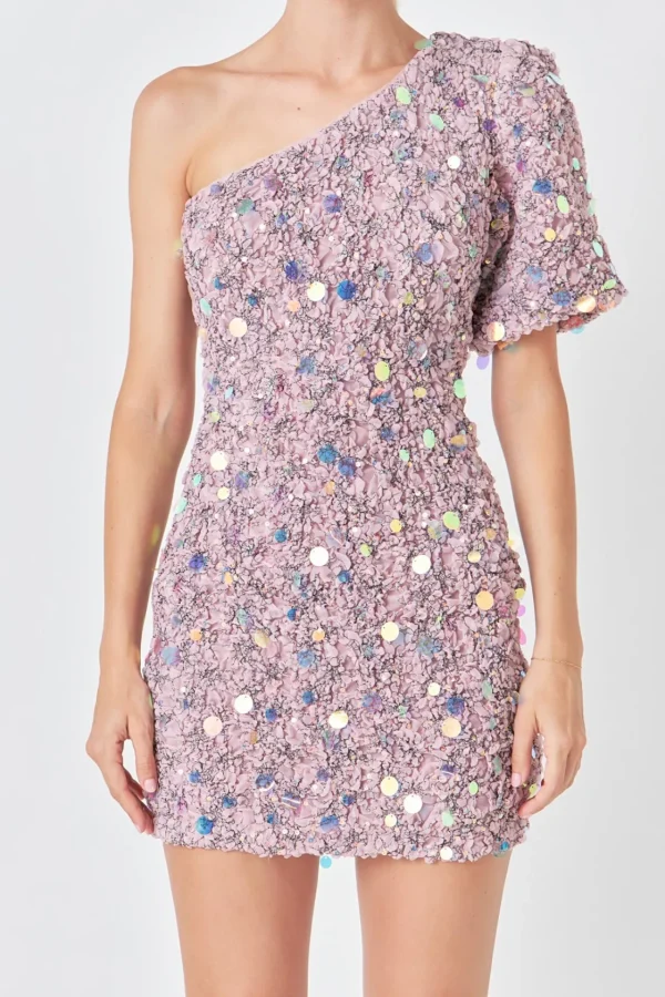 ENDLESS ROSE One Shoulder | Sequin Dresses*- Premium One-Shoulder Sequin Mini Dress