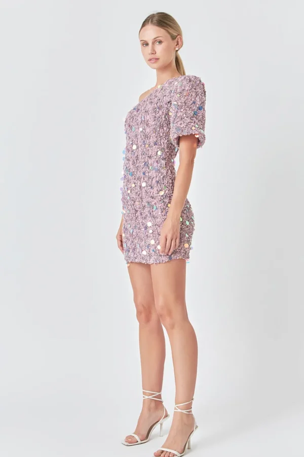 ENDLESS ROSE One Shoulder | Sequin Dresses*- Premium One-Shoulder Sequin Mini Dress