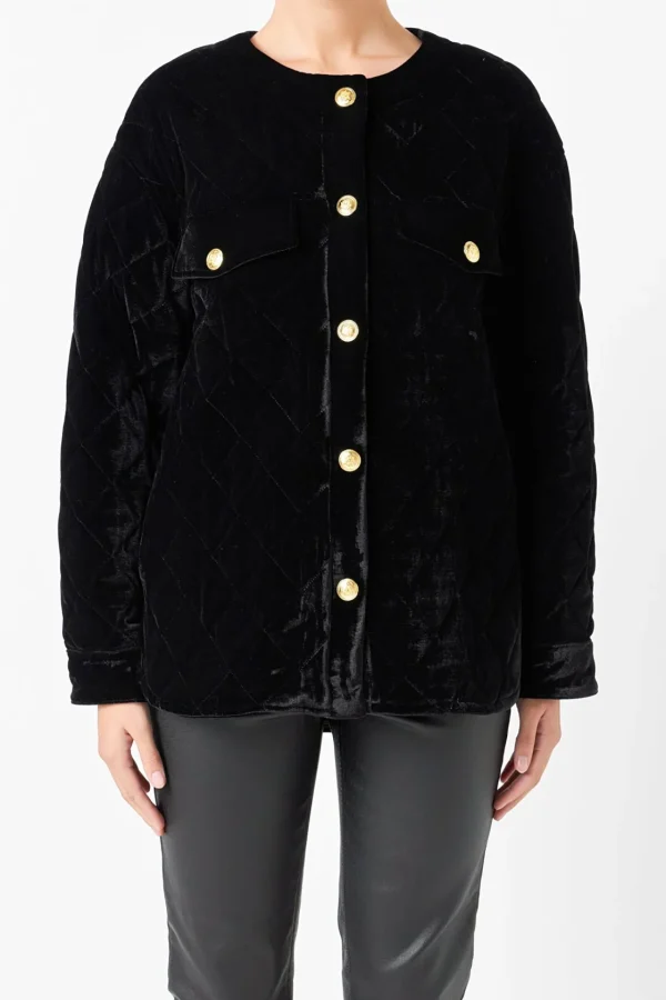 ENDLESS ROSE Jackets & Coats | Tops*- Premium Oversized Quilted Velvet Jacket BLACK
