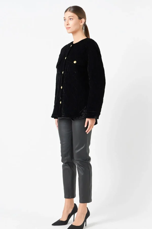 ENDLESS ROSE Jackets & Coats | Tops*- Premium Oversized Quilted Velvet Jacket BLACK