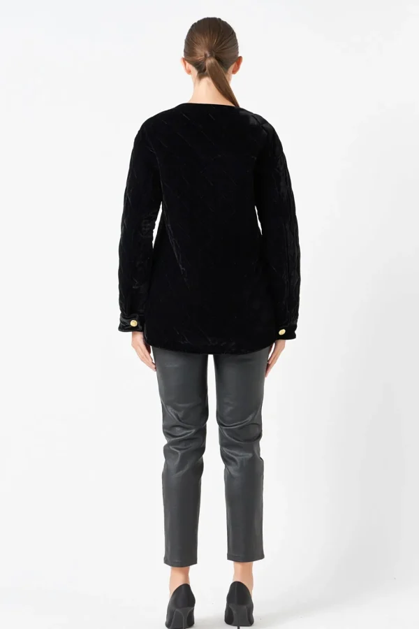 ENDLESS ROSE Jackets & Coats | Tops*- Premium Oversized Quilted Velvet Jacket BLACK
