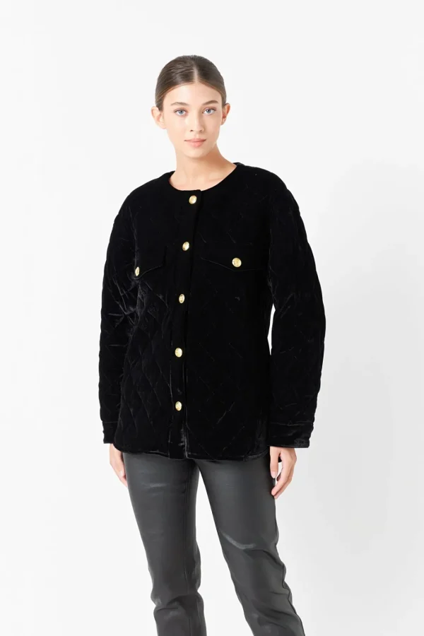 ENDLESS ROSE Jackets & Coats | Tops*- Premium Oversized Quilted Velvet Jacket BLACK