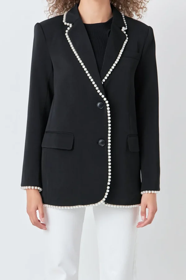 ENDLESS ROSE Matching Sets | Blazers*- Premium Pearl-Trimmed Blazer BLACK