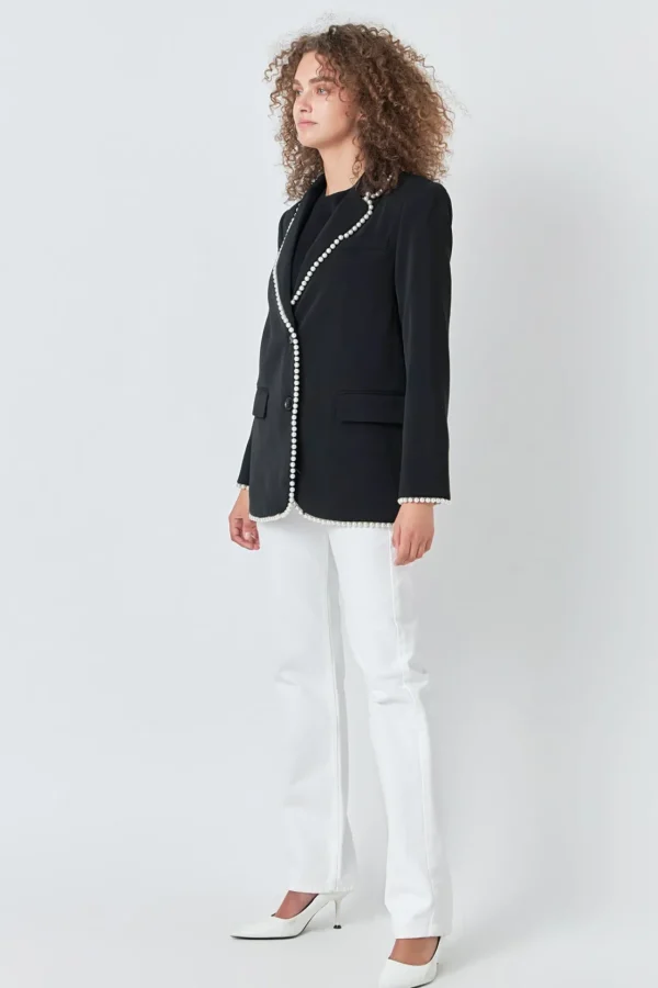 ENDLESS ROSE Matching Sets | Blazers*- Premium Pearl-Trimmed Blazer BLACK