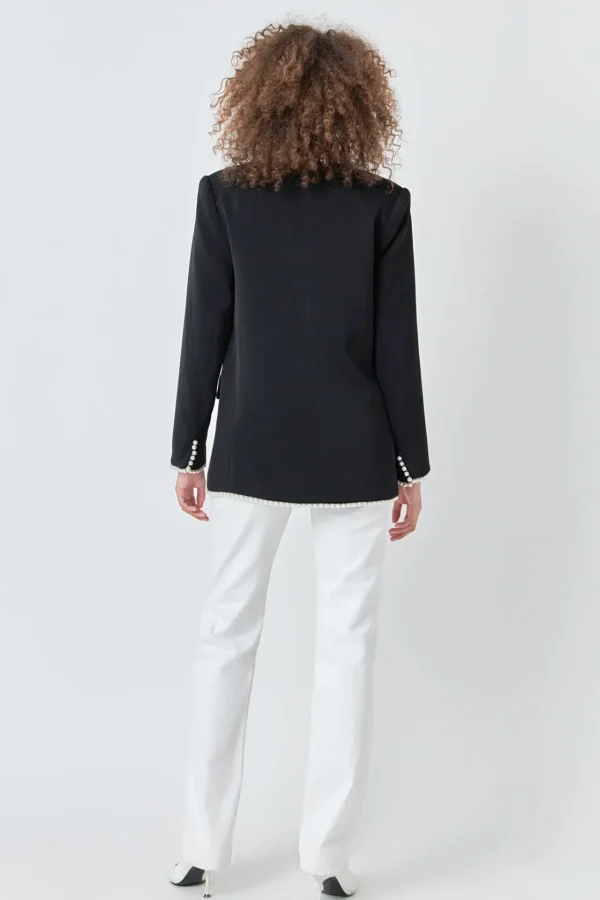 ENDLESS ROSE Matching Sets | Blazers*- Premium Pearl-Trimmed Blazer BLACK