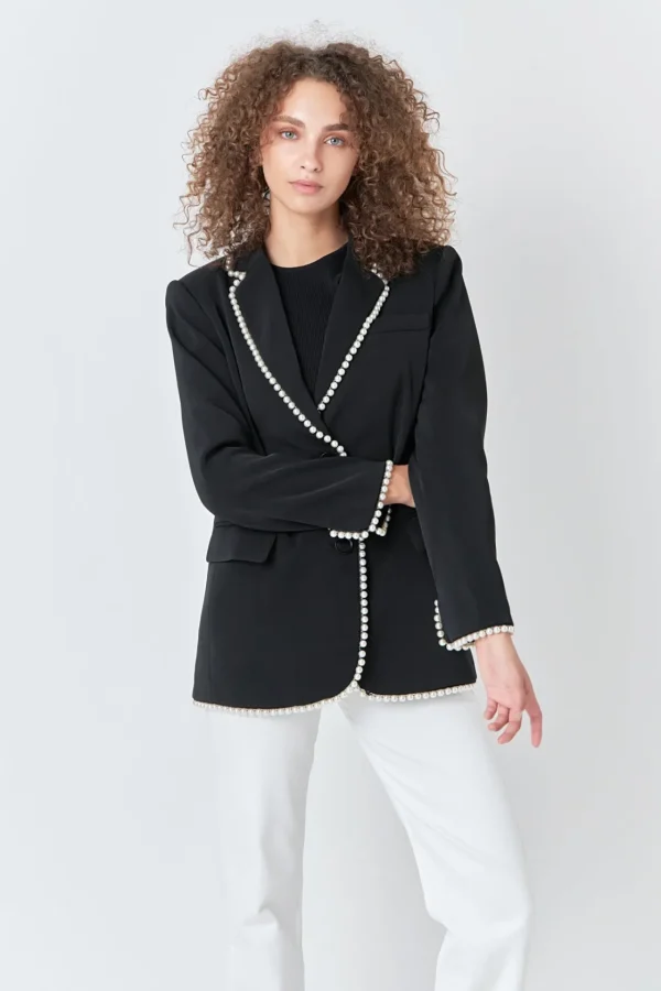 ENDLESS ROSE Matching Sets | Blazers*- Premium Pearl-Trimmed Blazer BLACK