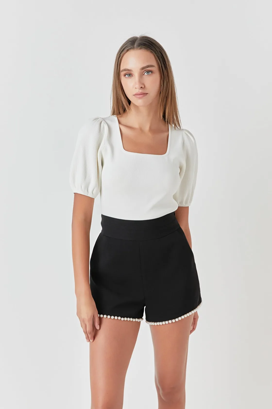 endless_rose__premium_pea_3.webp ENDLESS ROSE Shorts & Skorts | Tops*- Premium Pearl-Trimmed Shorts BLACK