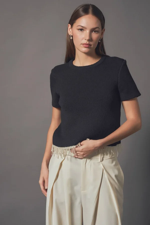 ENDLESS ROSE Sweaters & Knits | Tops*- Premium Pearl Trim Knit Top