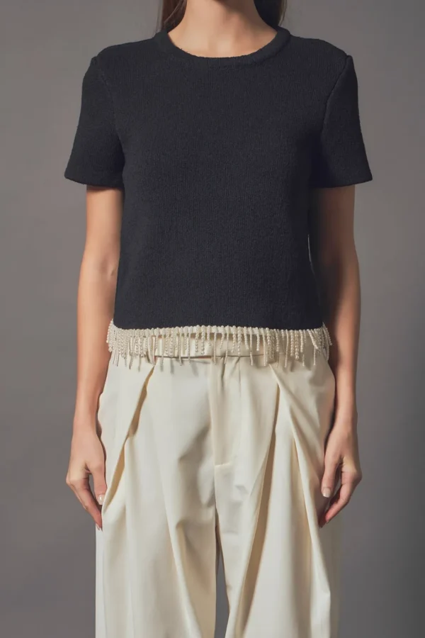 ENDLESS ROSE Sweaters & Knits | Tops*- Premium Pearl Trim Knit Top