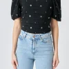 ENDLESS ROSE Tops*- Premium Sequins Floral Embroidery Top BLACK