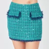 ENDLESS ROSE Skirts | Tops*- Premium Sequin Tweed Mini Skirt GREEN/NAVY