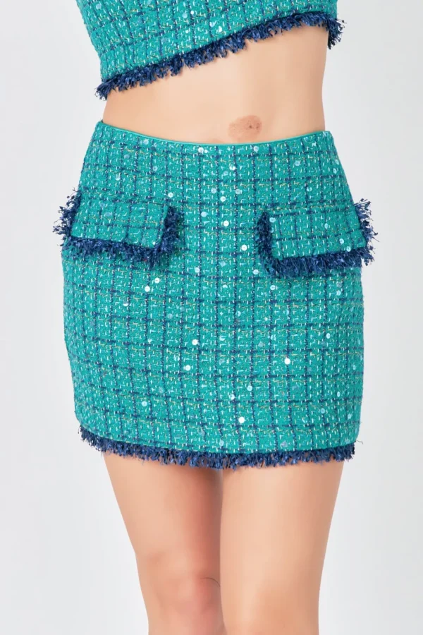 ENDLESS ROSE Skirts | Tops*- Premium Sequin Tweed Mini Skirt GREEN/NAVY