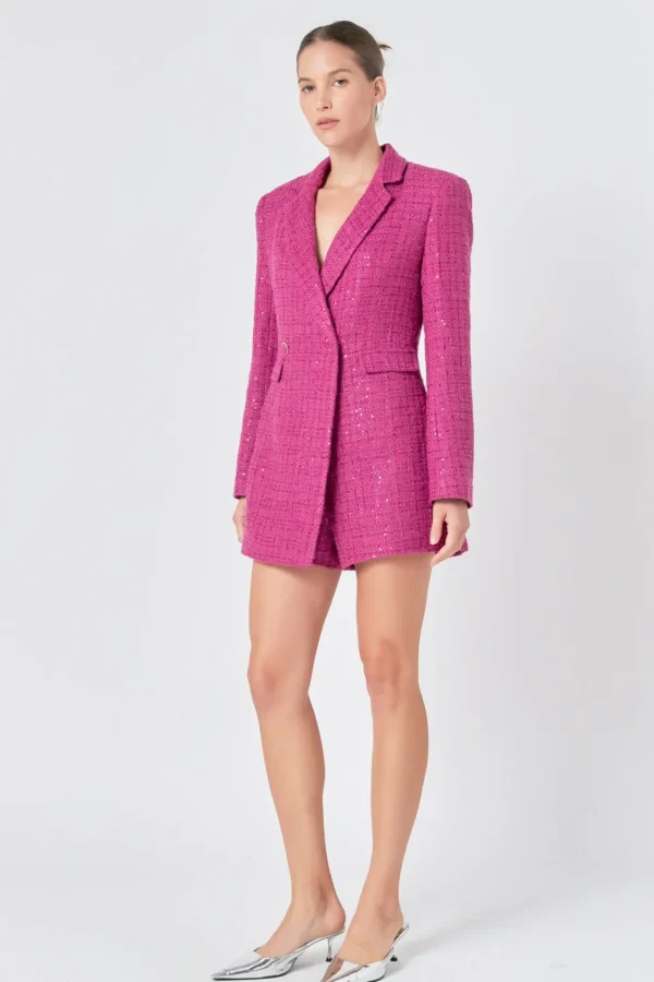 ENDLESS ROSE Blazers | Tops*- Premium Sequin Tweed Blazer Romper