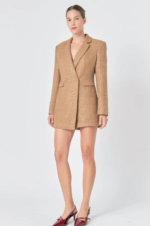ENDLESS ROSE Blazers | Tops*- Premium Sequin Tweed Blazer Romper
