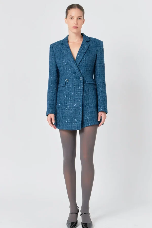 ENDLESS ROSE Blazers | Tops*- Premium Sequin Tweed Blazer Romper