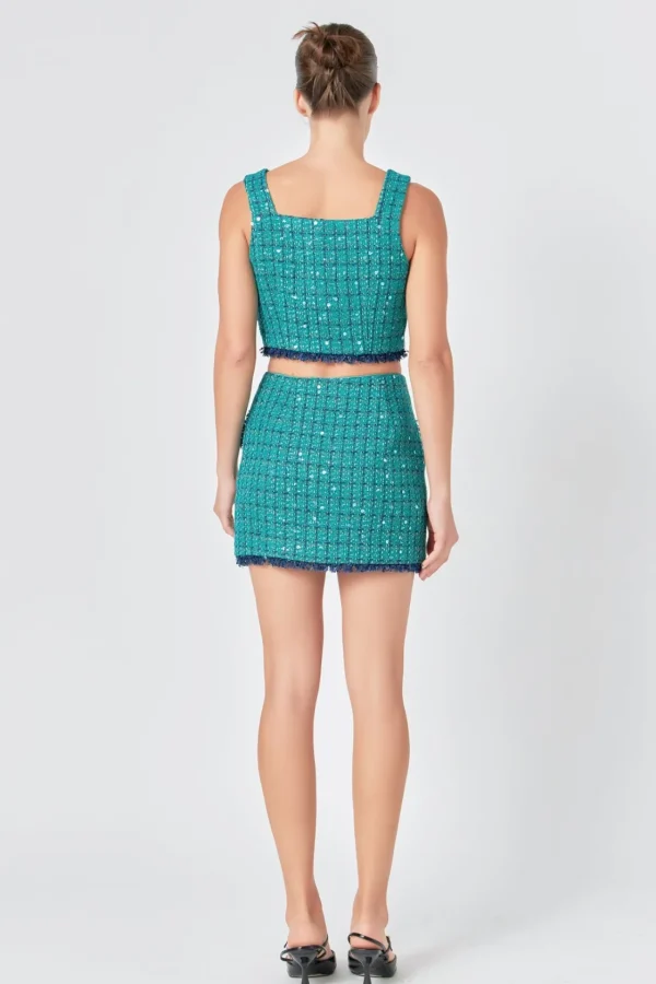 ENDLESS ROSE Skirts | Tops*- Premium Sequin Tweed Mini Skirt GREEN/NAVY