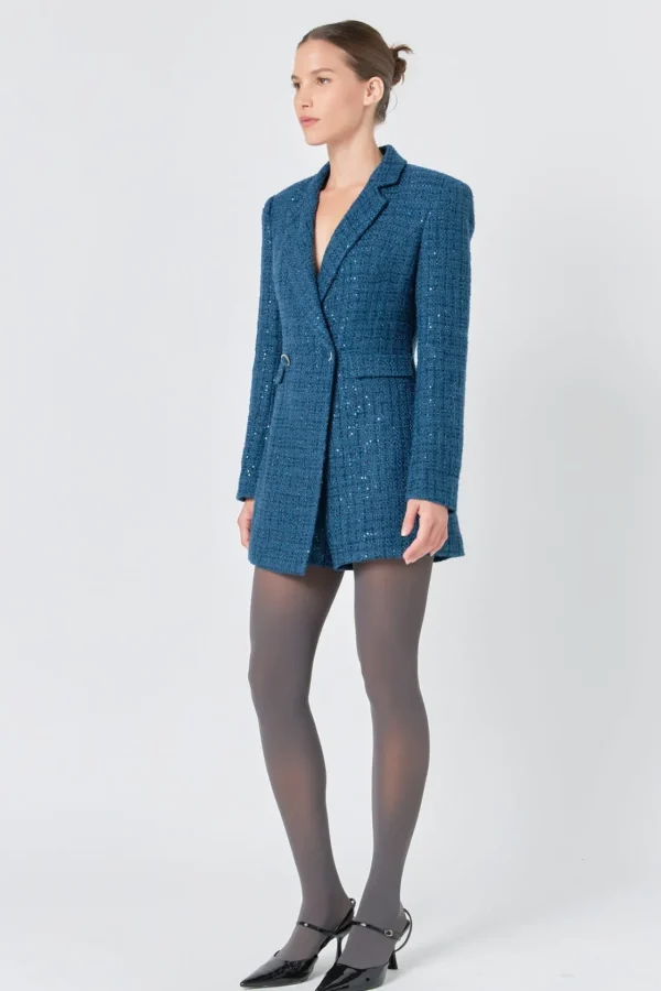 ENDLESS ROSE Blazers | Tops*- Premium Sequin Tweed Blazer Romper