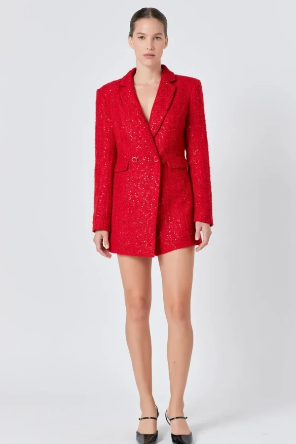ENDLESS ROSE Blazers | Tops*- Premium Sequin Tweed Blazer Romper
