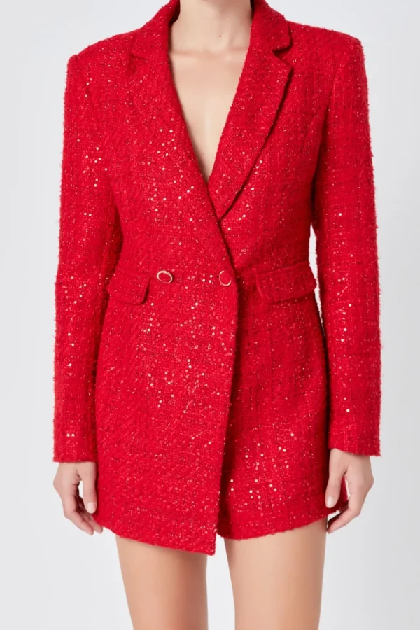 ENDLESS ROSE Blazers | Tops*- Premium Sequin Tweed Blazer Romper