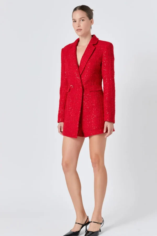 ENDLESS ROSE Blazers | Tops*- Premium Sequin Tweed Blazer Romper
